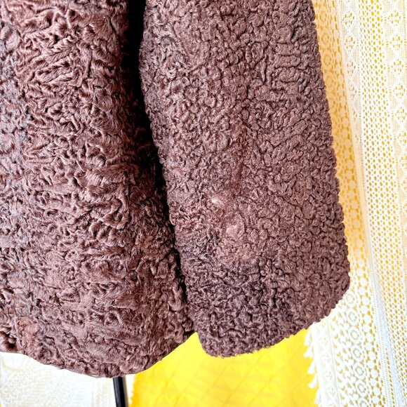 Vintage 60s Brown Persian Lamb Wool and Mink Fur Coat Size M-L - Picture 13 of 16